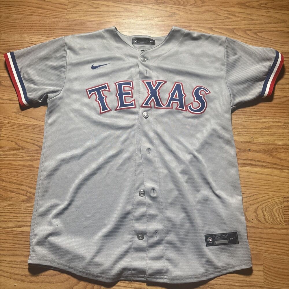 Youth Large Texas Rangers Jersey Gray Nike MLB Baseball
